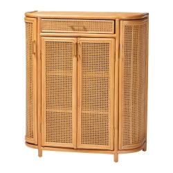 bali & pari McKenna Natural Rattan Storage Cabinet - Handwoven Wicker Accent Cabinet, Boho Coastal Style for Living Room or Entryway, 1-Drawer